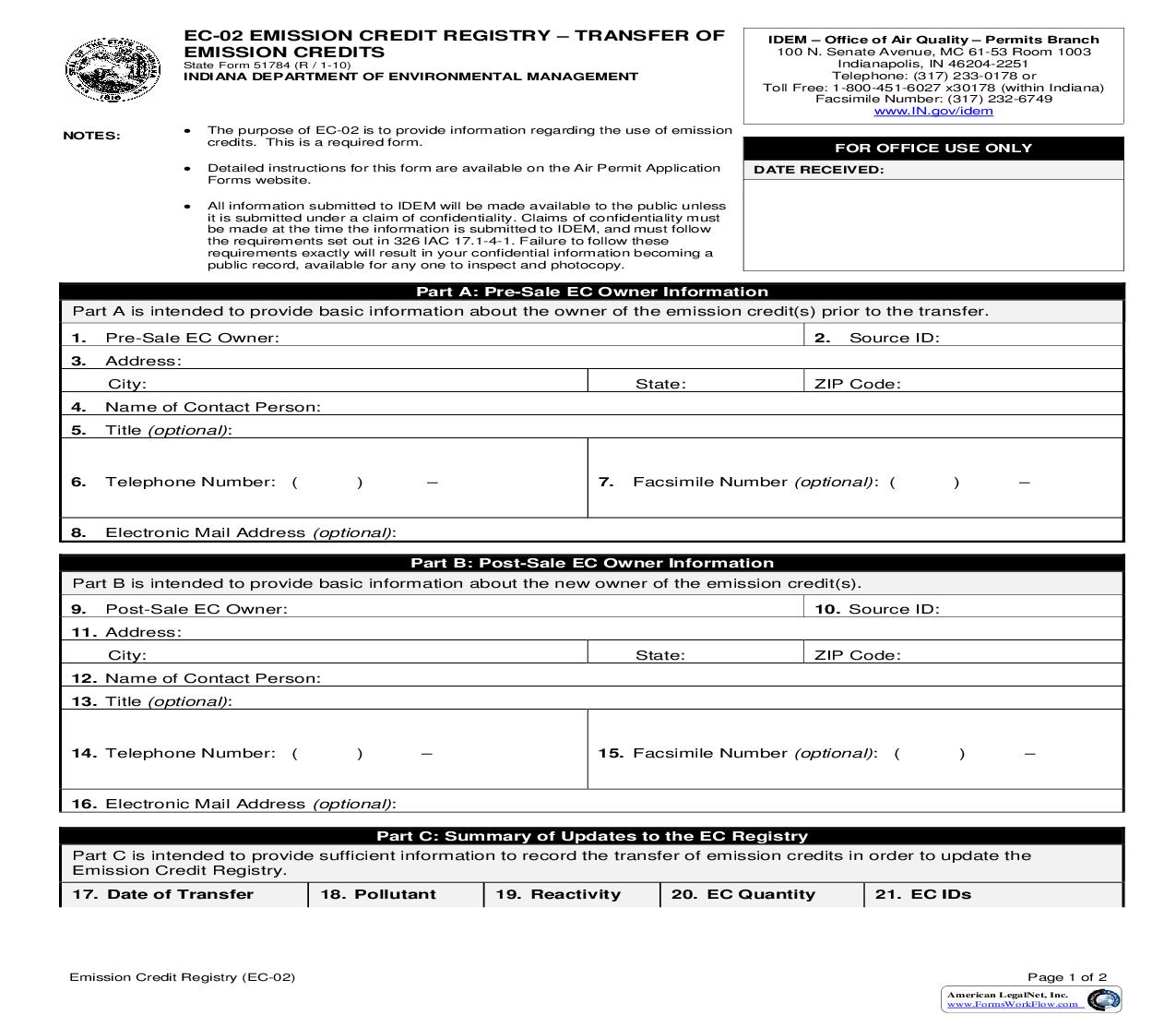 EC-02 Emission Credit Registry Transfer Of Emission Credits {51784} |  | Indiana