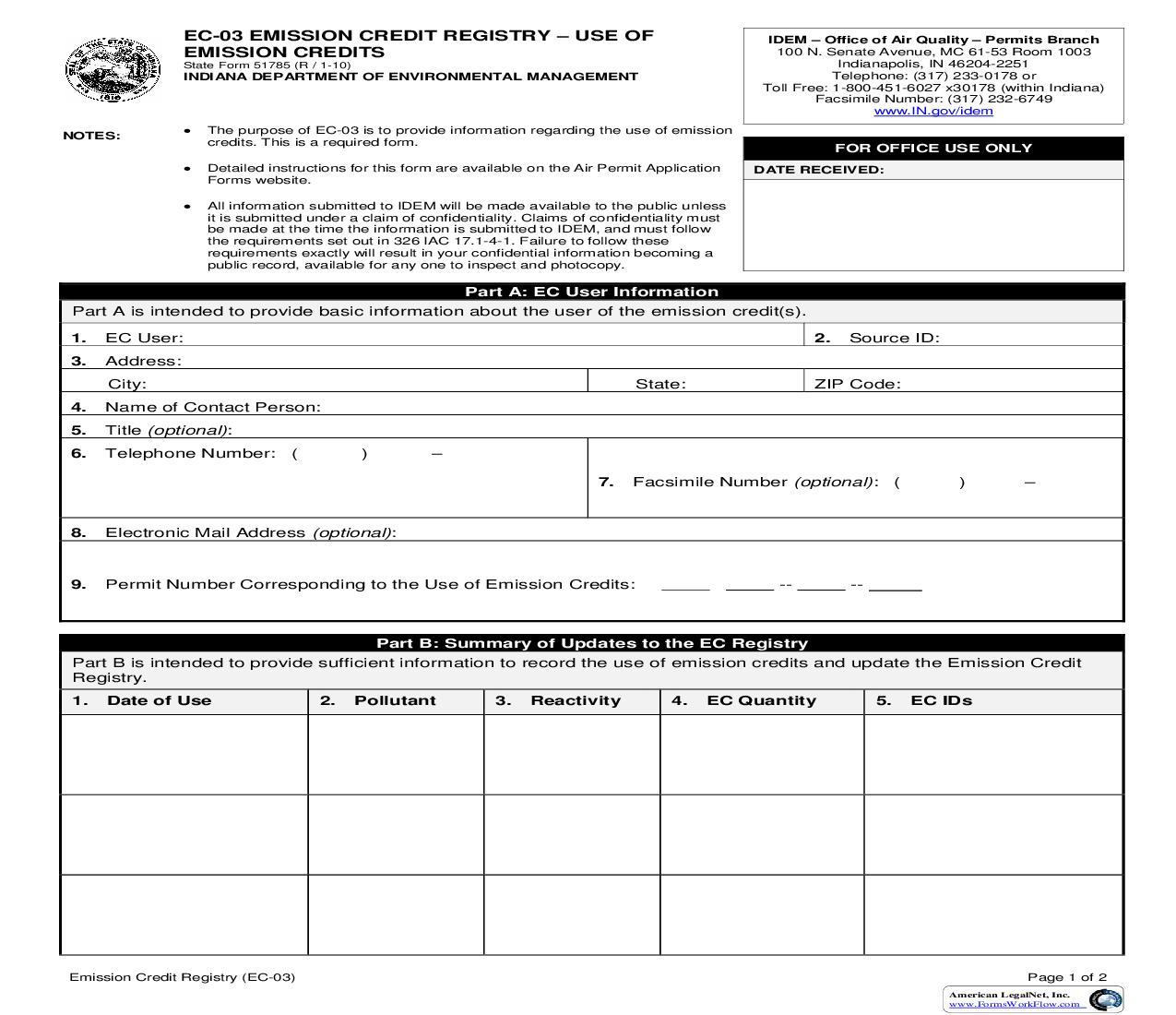 EC-03 Emission Credit Registry Use Of Emission Credits {51785} |  | Indiana