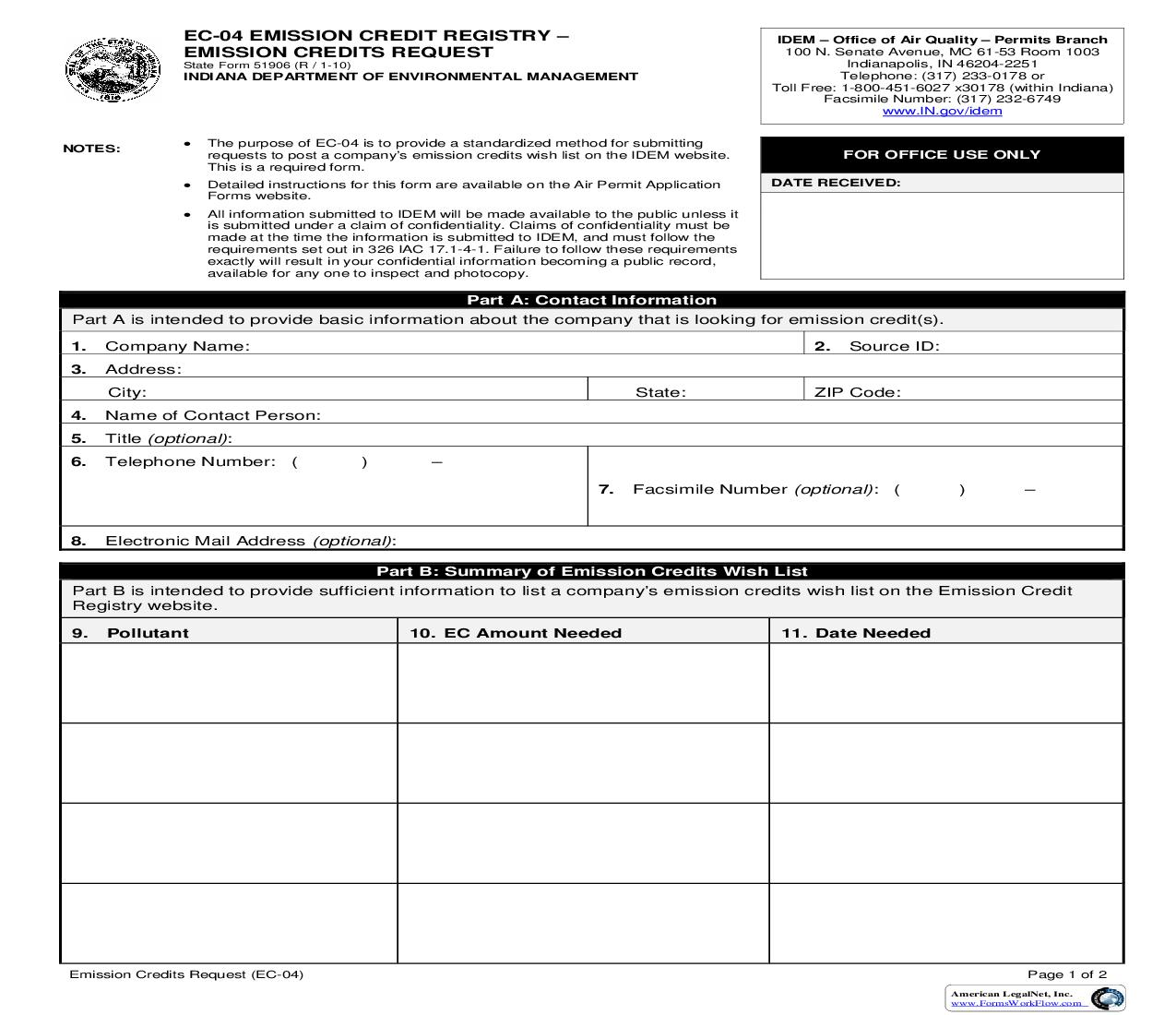 EC-04 Emission Credit Registry Emission Credits Request{51906} |  | Indiana