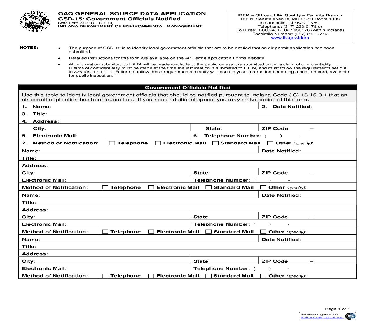 General Source Data GSD-15 Government Officials Notified {51608} |  | Indiana