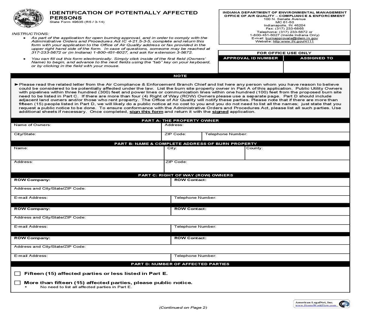 Identification Of Potentially Affected Persons {49635} |  | Indiana