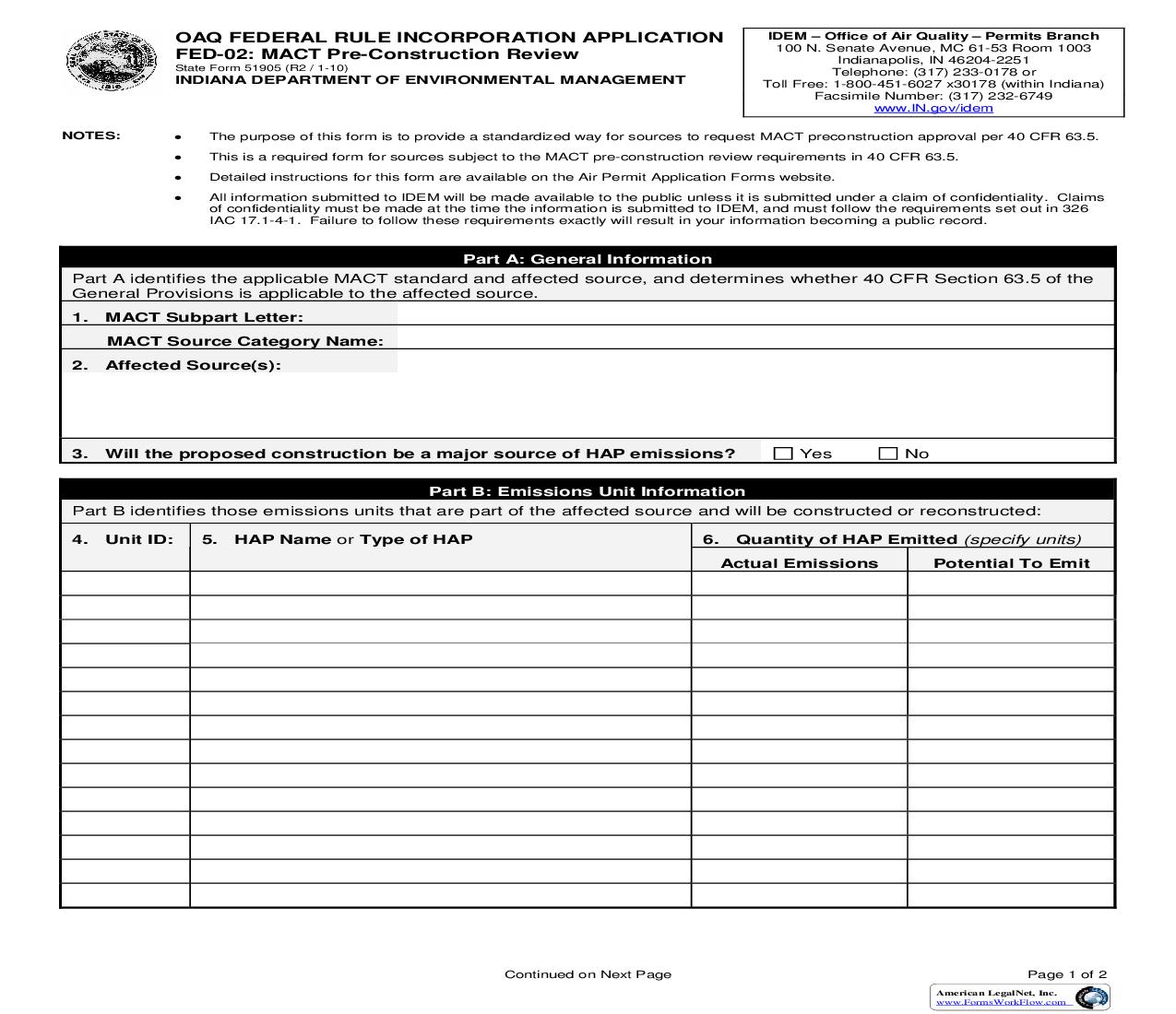 MACT-01 Pre Construction Review  {51905} |  | Indiana