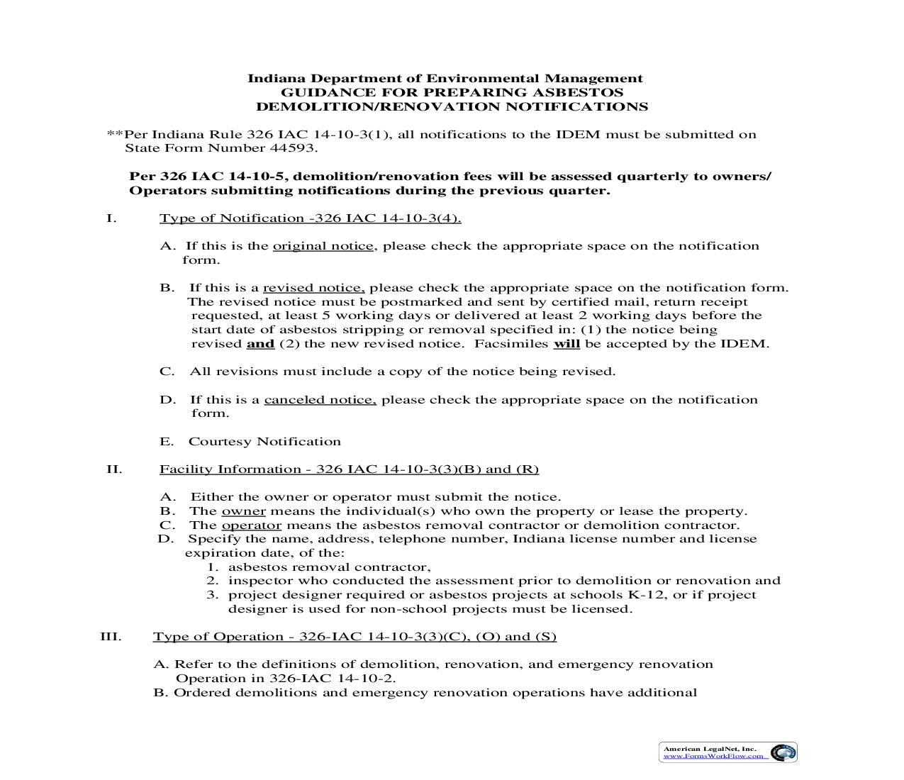 Notification Of Demolition And Renovation Operations {44593} |  | Indiana