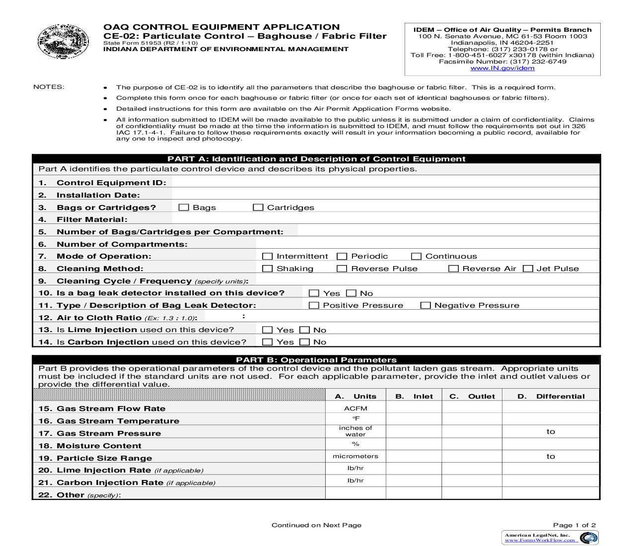 OAQ Control Equpiment Application CE-02 Particulate Control Baghouse Fabric Filter {51953} |  | Indiana