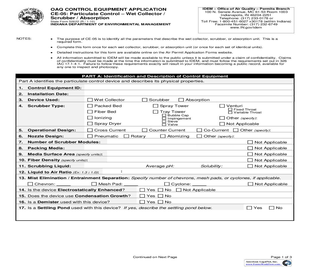 OAQ Control Equpiment Application CE-05 Particulate Control Wet Collector Scrubber Absorption {52622} |  | Indiana