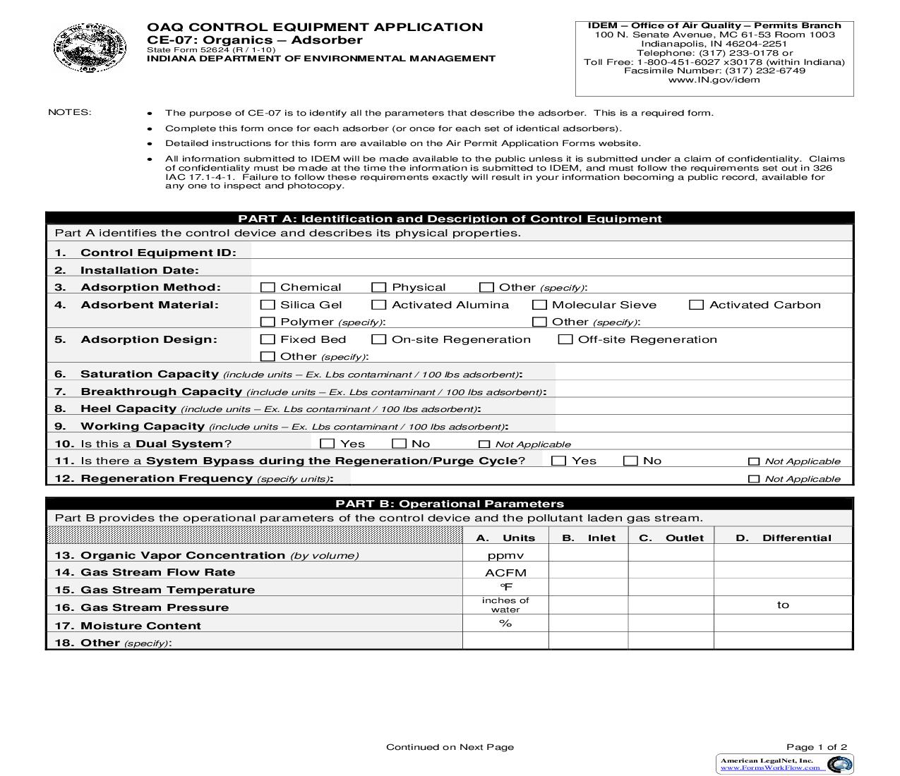 OAQ Control Equpiment Application CE-07 Organics Adsorber {52624} |  | Indiana