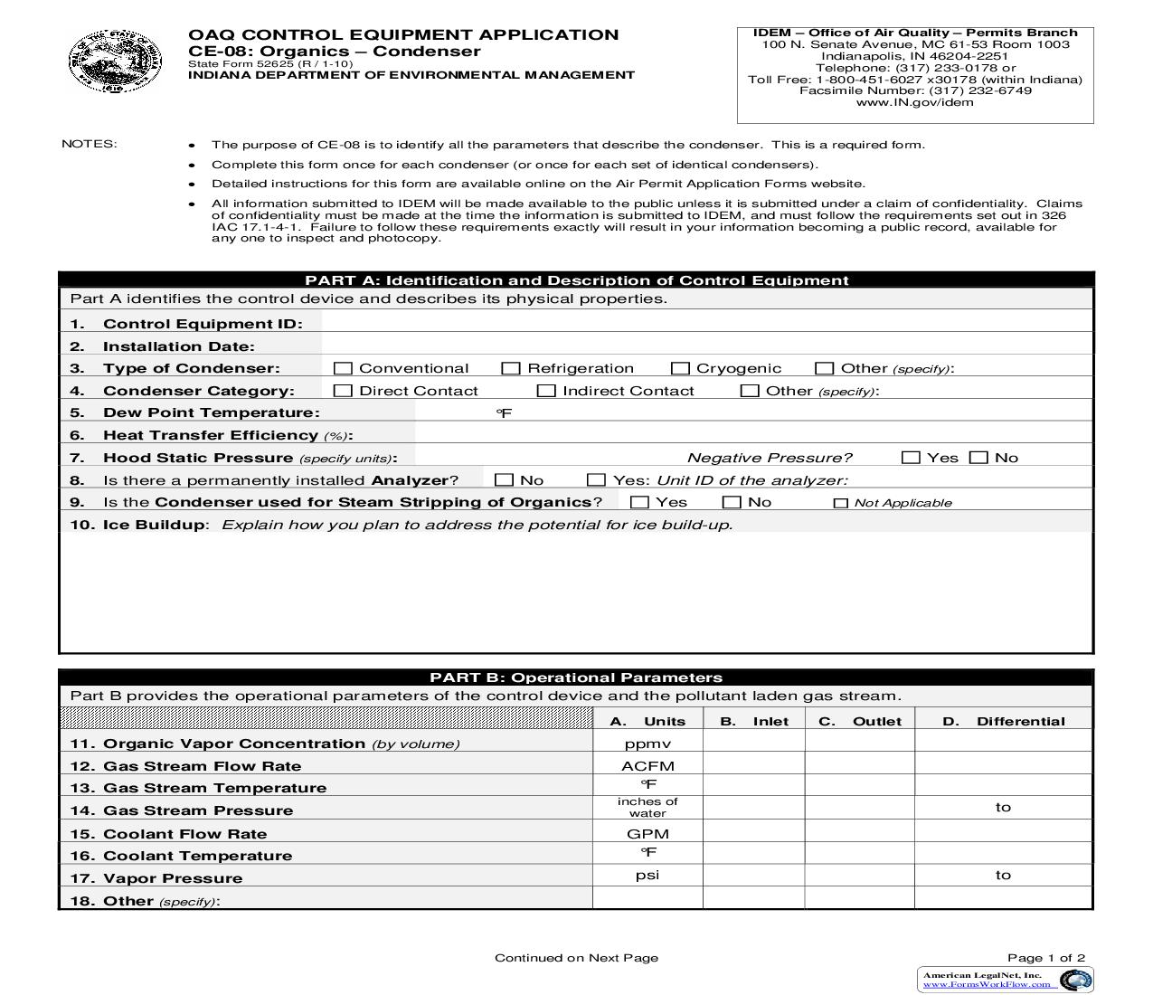OAQ Control Equpiment Application CE-08  Organics Condenser  {52625} |  | Indiana