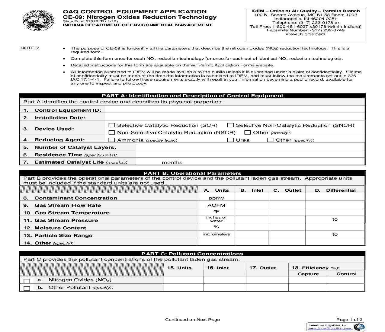 OAQ Control Equpiment Application CE-09 Nitrogen Oxides Reduction Technology{52626} |  | Indiana