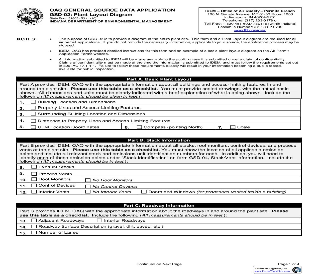 OAQ General Source Data Application  GSD-02 Plant Layout Diagram {51605} |  | Indiana