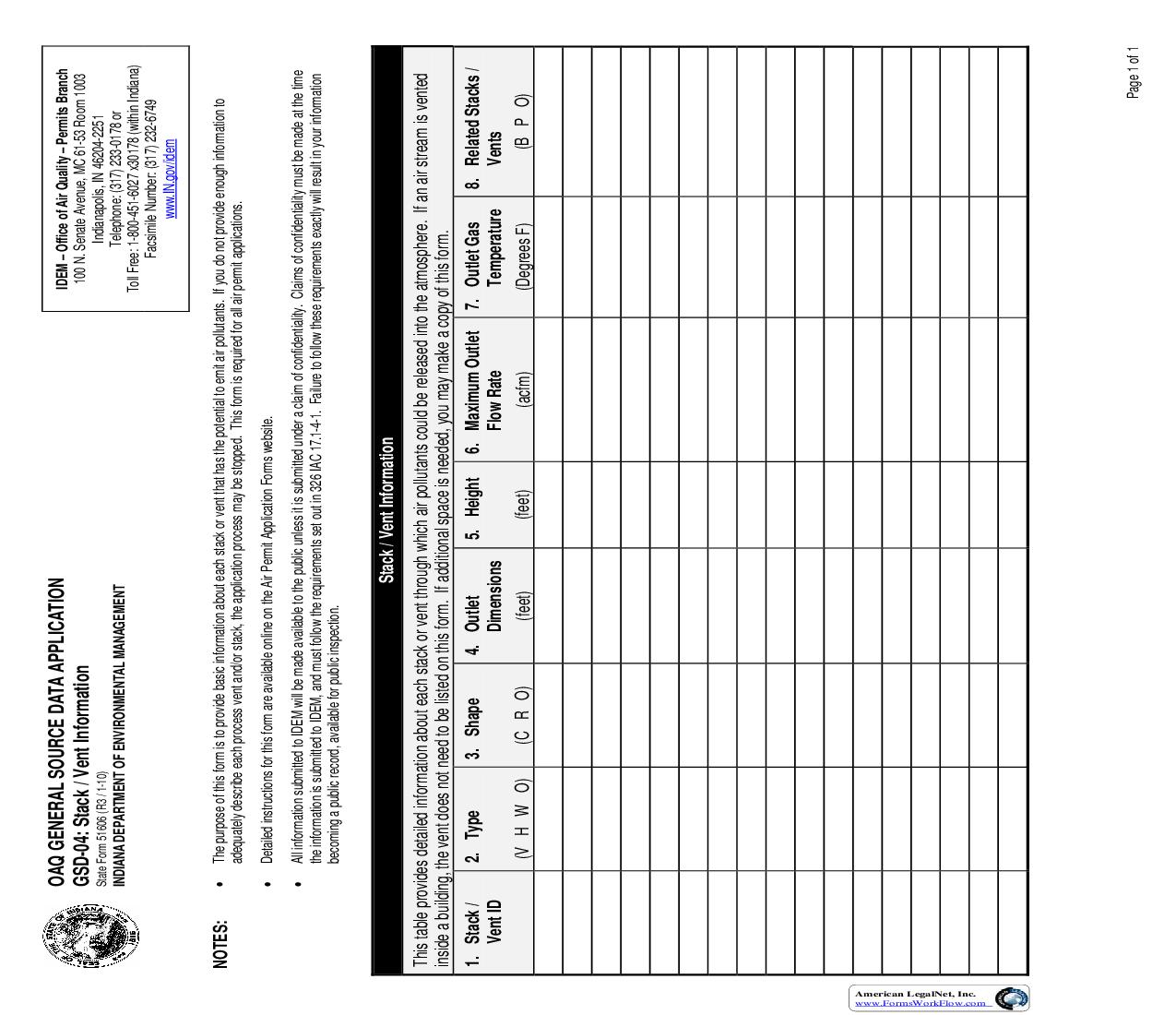 OAQ General Source Data Application GSD-04 Stack Vent Information {51606} |  | Indiana