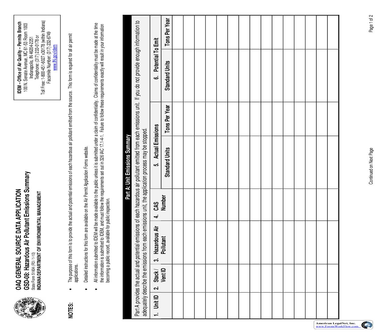 OAQ General Source Data Application GSD-08 Hazardous Air Pollutant Emissions Summary {51604} |  | Indiana