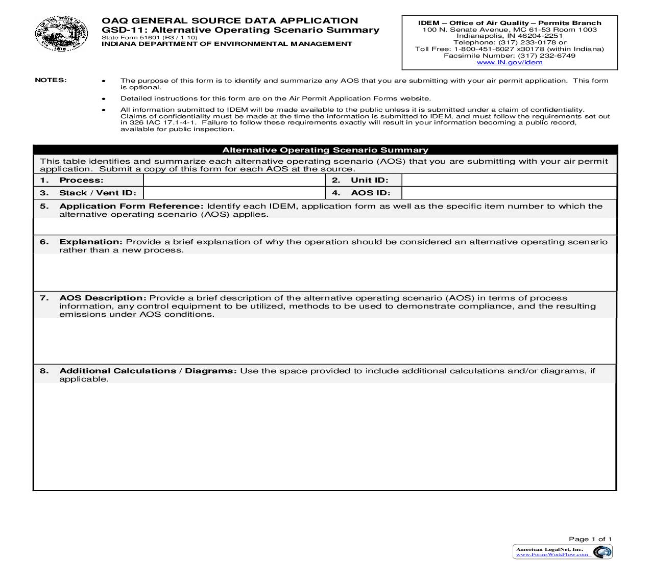 OAQ General Source Data Application GSD-11 Alternative Operating Scenario Summary{51601} |  | Indiana