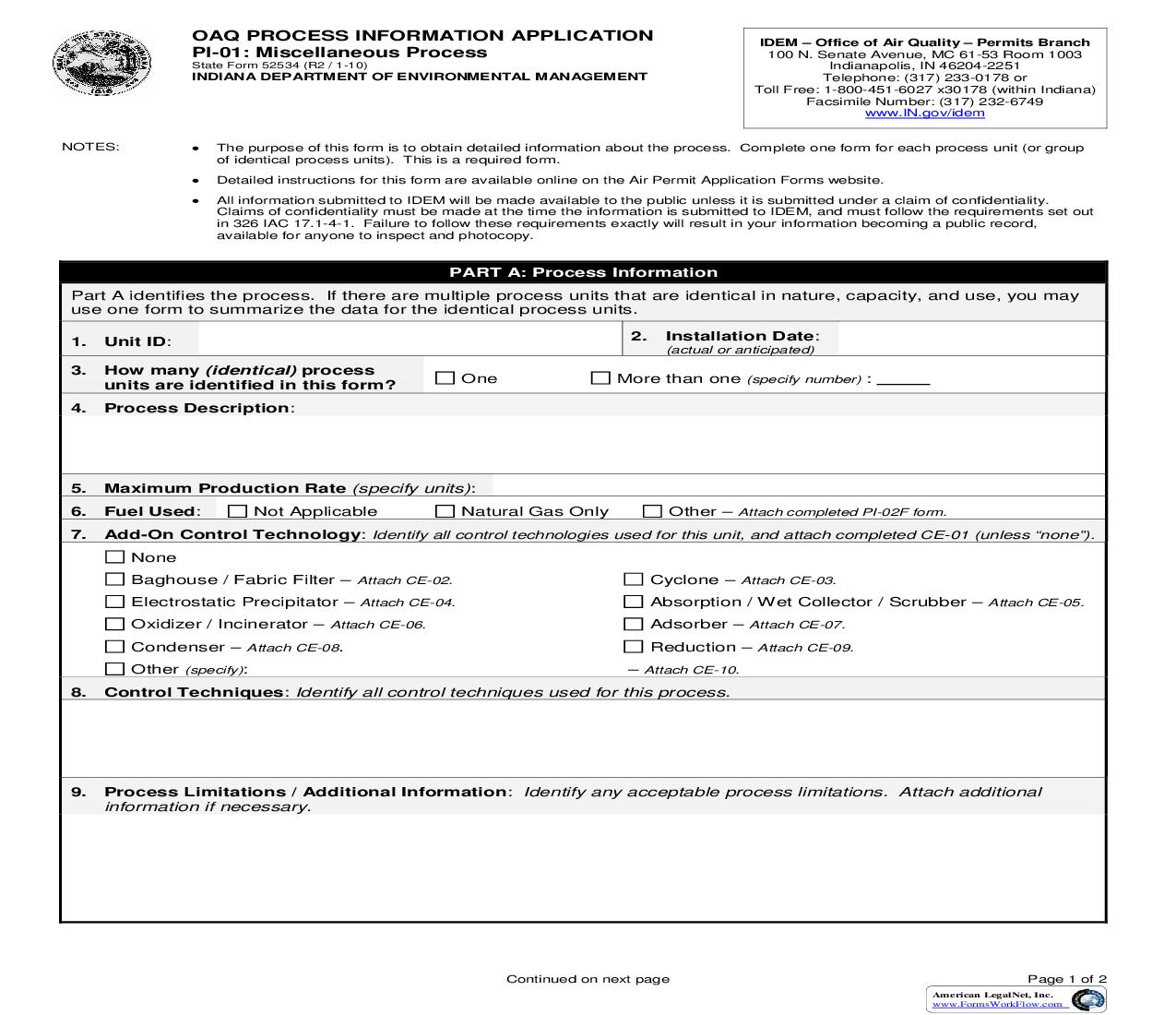 OAQ Process Information Application PI-01 Miscellaneous Processes {52534} |  | Indiana