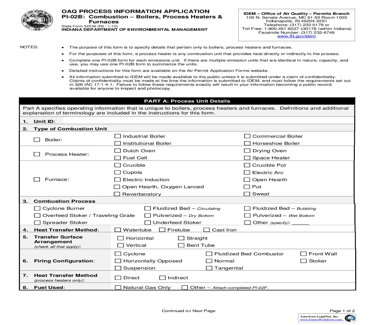 OAQ Process Information Application PI-02B Combustion Boilers Process Heaters And Furnaces {52536} |  | Indiana