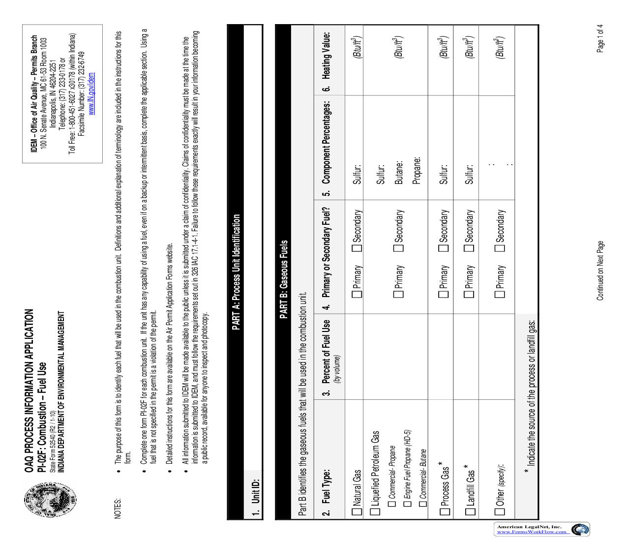 OAQ Process Information Application PI-02F Combustion Fuel Use {52540} |  | Indiana