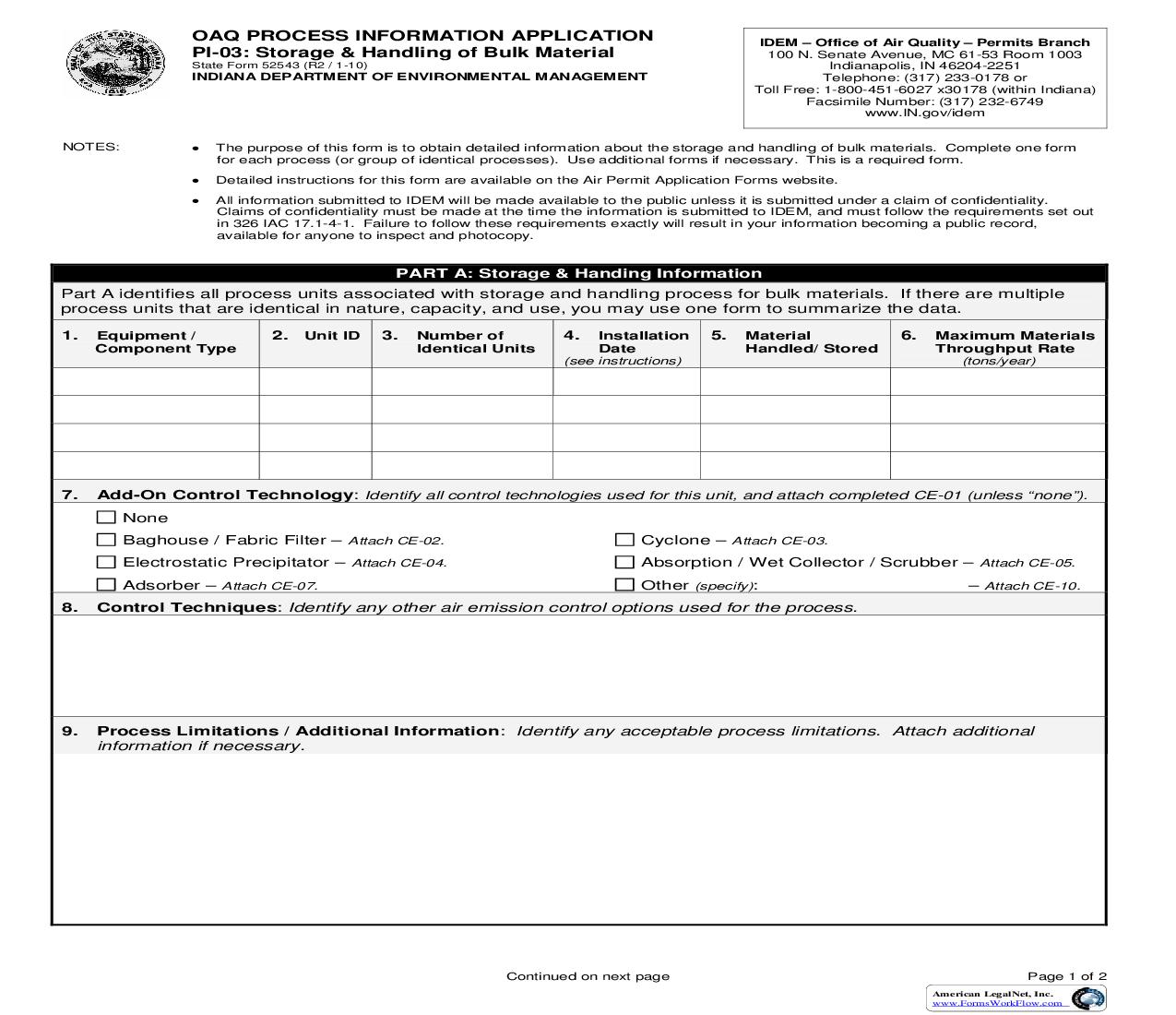 OAQ Process Information Application PI-03 Storage And Handling Of Bulk Material {52543} |  | Indiana