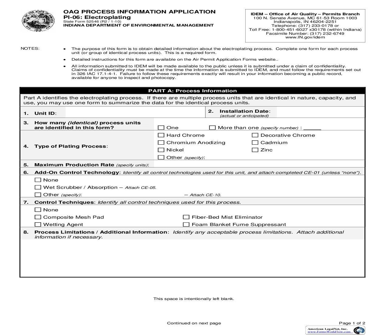 OAQ Process Information Application PI-06 Electroplating {52546} |  | Indiana