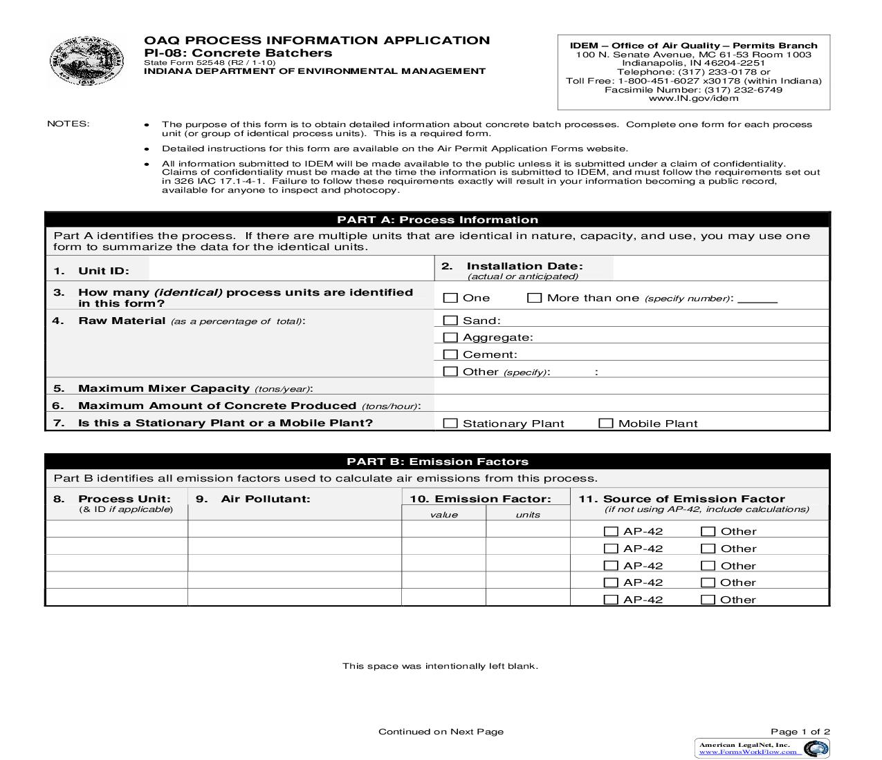 OAQ Process Information Application PI-08 Concrete Batchers {52548} |  | Indiana