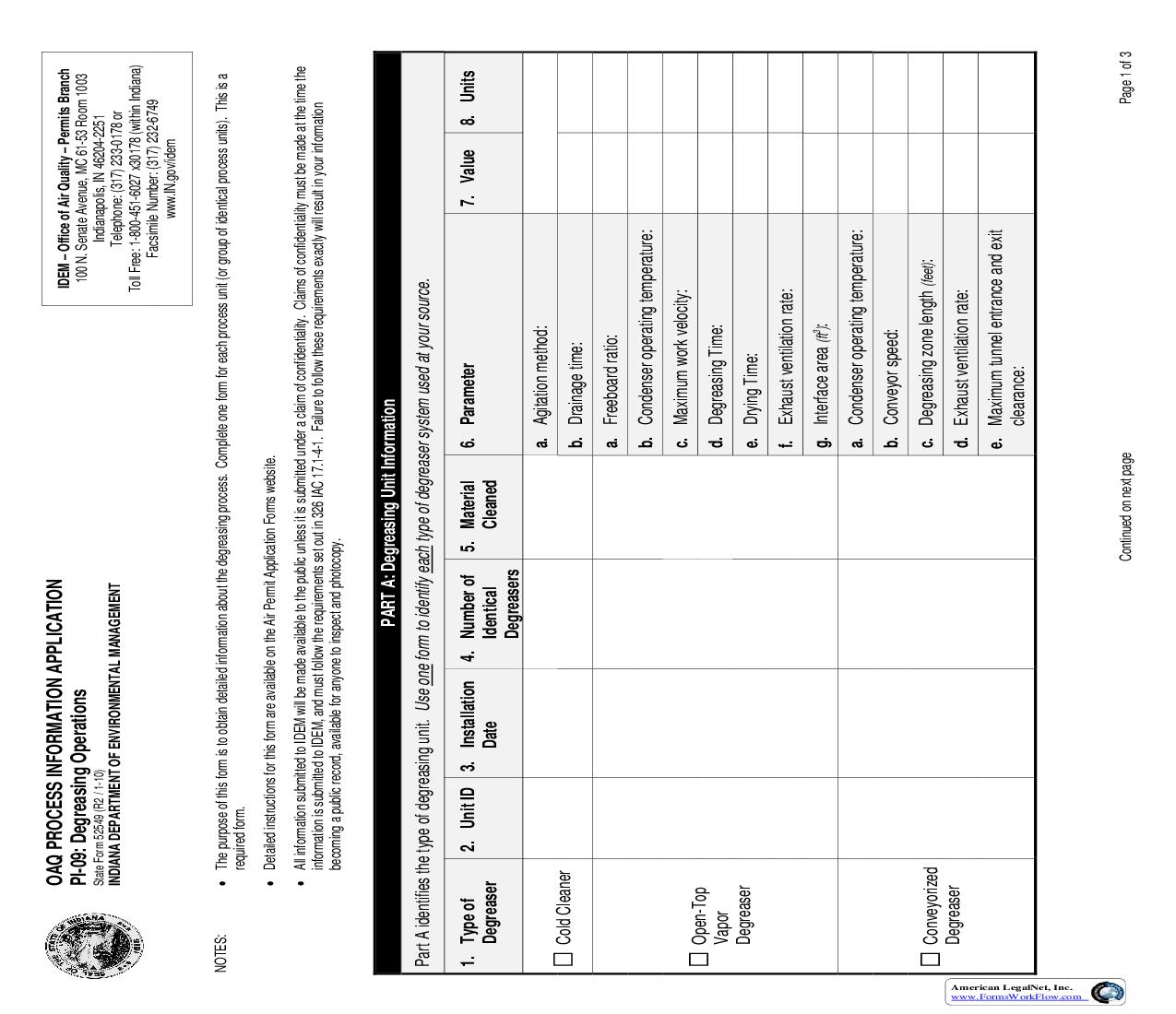 OAQ Process Information Application PI-09 Degreasing Operations  {52549} |  | Indiana