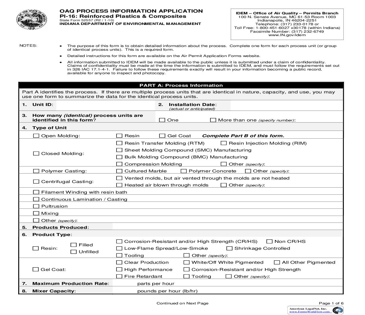 OAQ Process Information Application PI-16 Reinforced Plastics And Composites {52557} |  | Indiana