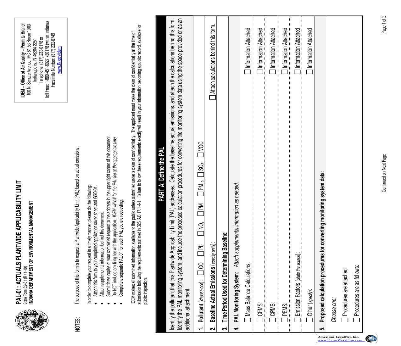 PAL-01 Actuals Plantwide Applicability Limit  {52451} |  | Indiana