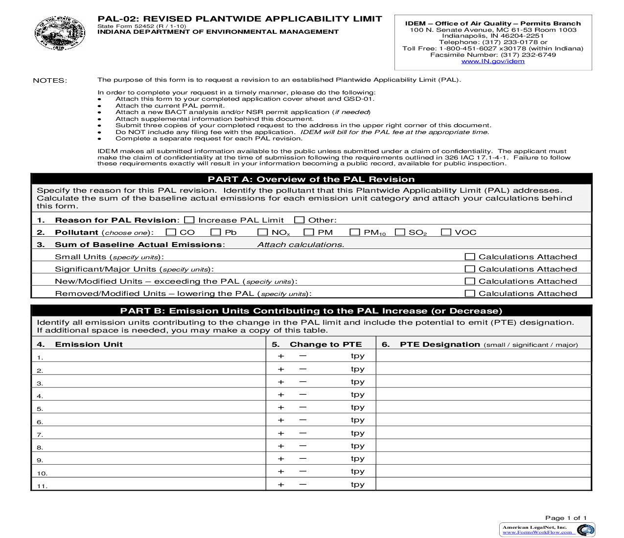 PAL-02 Revised Plantwide Applicability Limit {52452} |  | Indiana