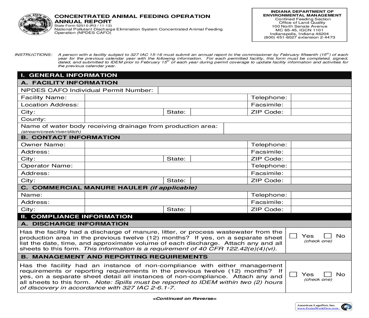 Annual Report Concentrated Animal Feeding Operations {52510} |  | Indiana
