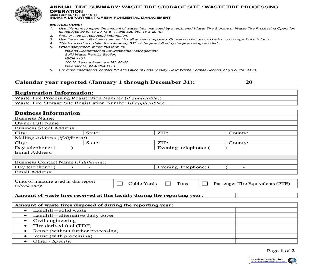 Annual Tire Summary {52716} |  | Indiana