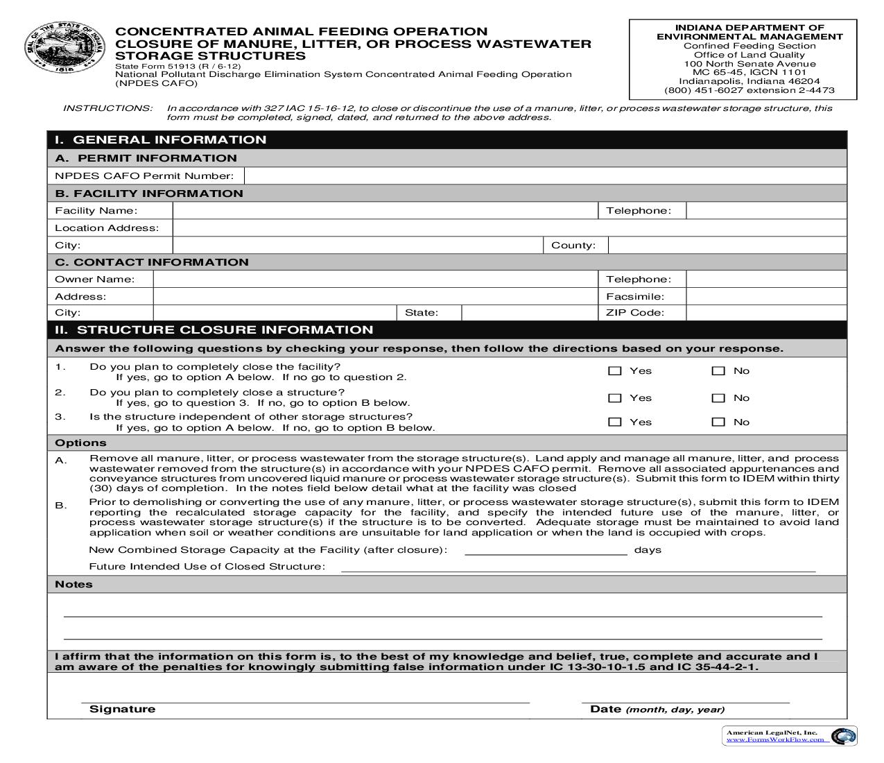 Closure Of Manure Litter Process Wastewater Storage Structures {51913} |  | Indiana