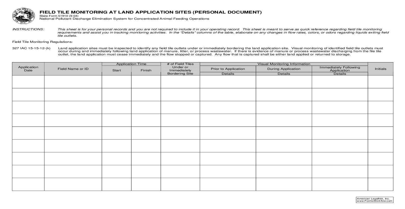 Field Tile Monitoring At Land Application Sites (Personal Document) {51910} |  | Indiana