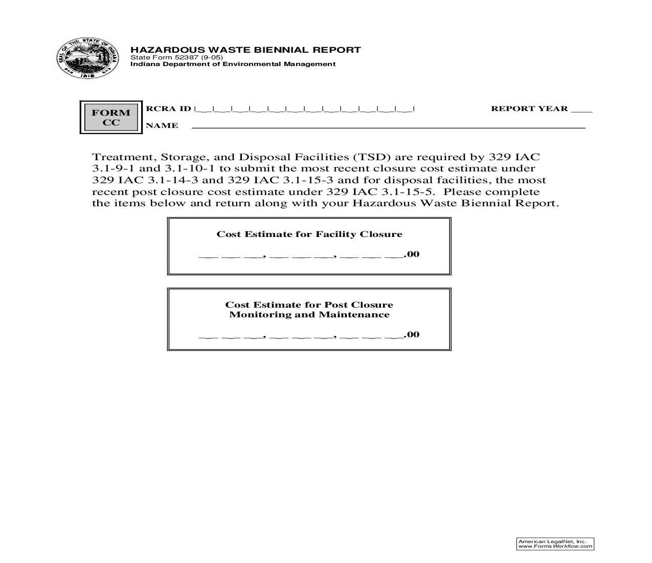 Hazardous Waste Biennial Report CC {52387} |  | Indiana