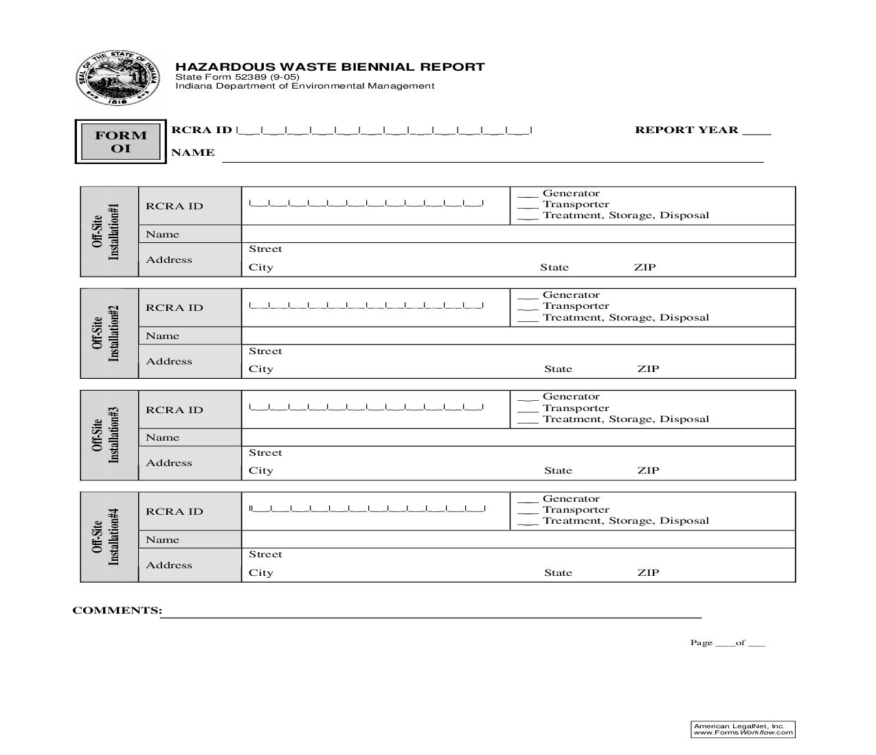 Hazardous Waste Biennial Report OI {52389} |  | Indiana