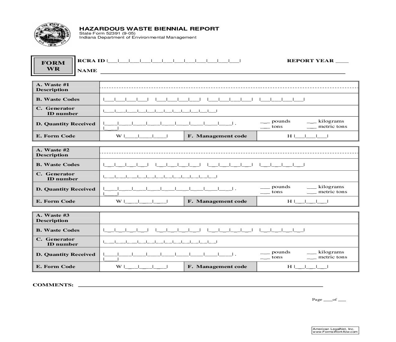 Hazardous Waste Biennial Report WR {52391} |  | Indiana