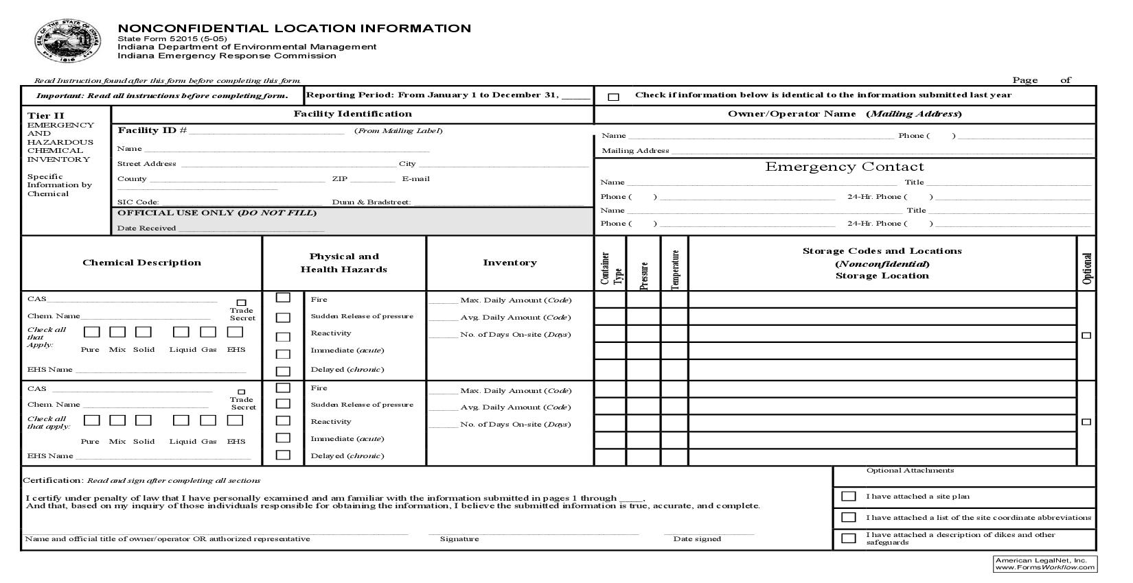 Nonconfidential Location Information {52015} |  | Indiana