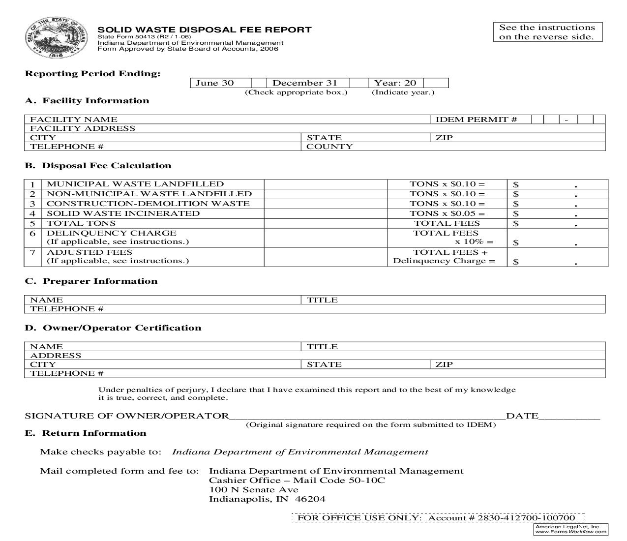 Solid Waste Disposal Fee Report {50413} |  | Indiana