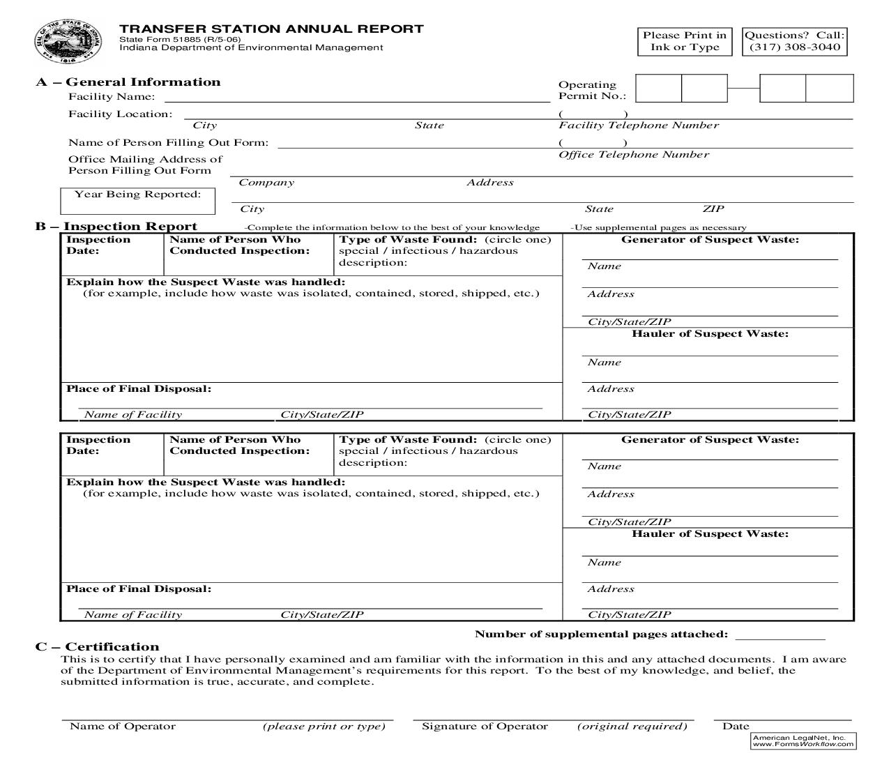 Transfer Station Annual Report {51885} |  | Indiana