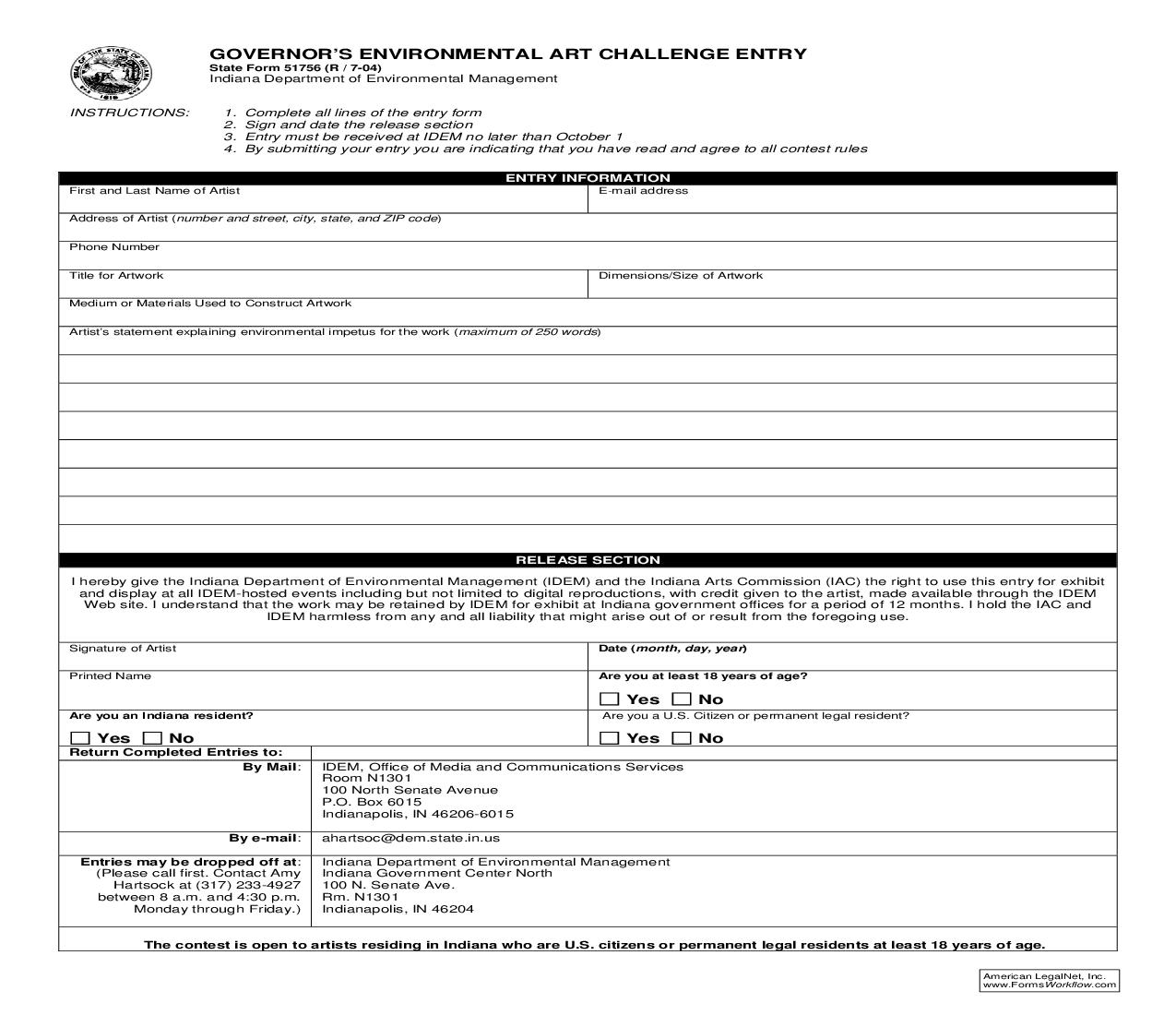 Govenors Enviromental Art Challenge Entry {51756} |  | Indiana