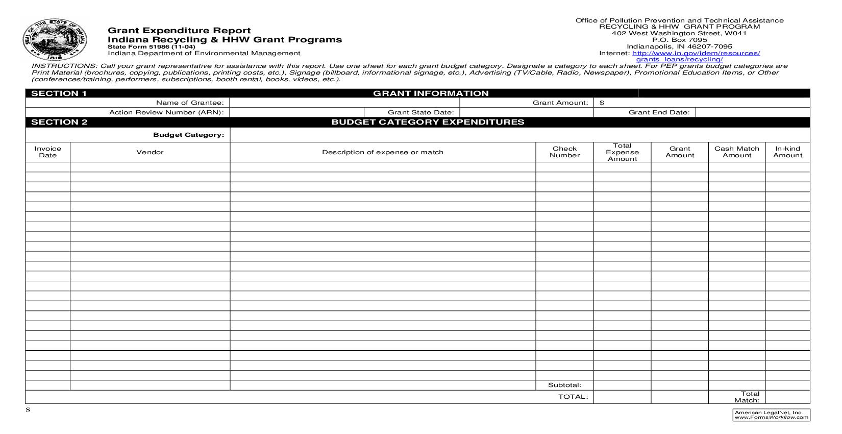 Grant Expenditure Report Indiana Recycling And HHW Grant Programs {51986} |  | Indiana