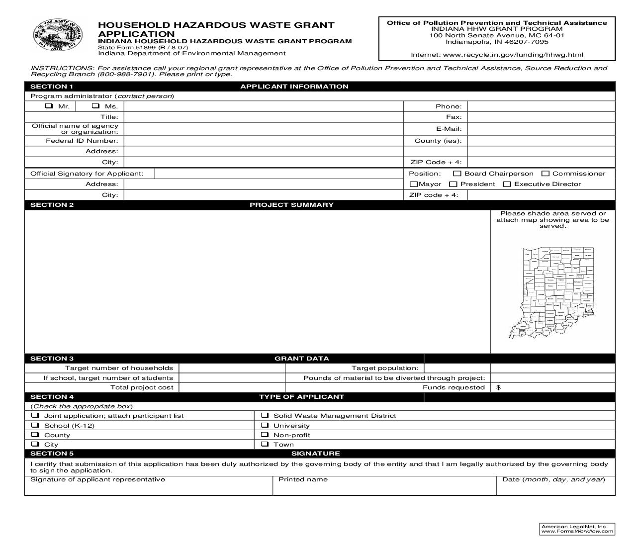 Household Hazardous Waste Grant Application Indiana Household Hazardous Waste Grant Program {51899} |  | Indiana