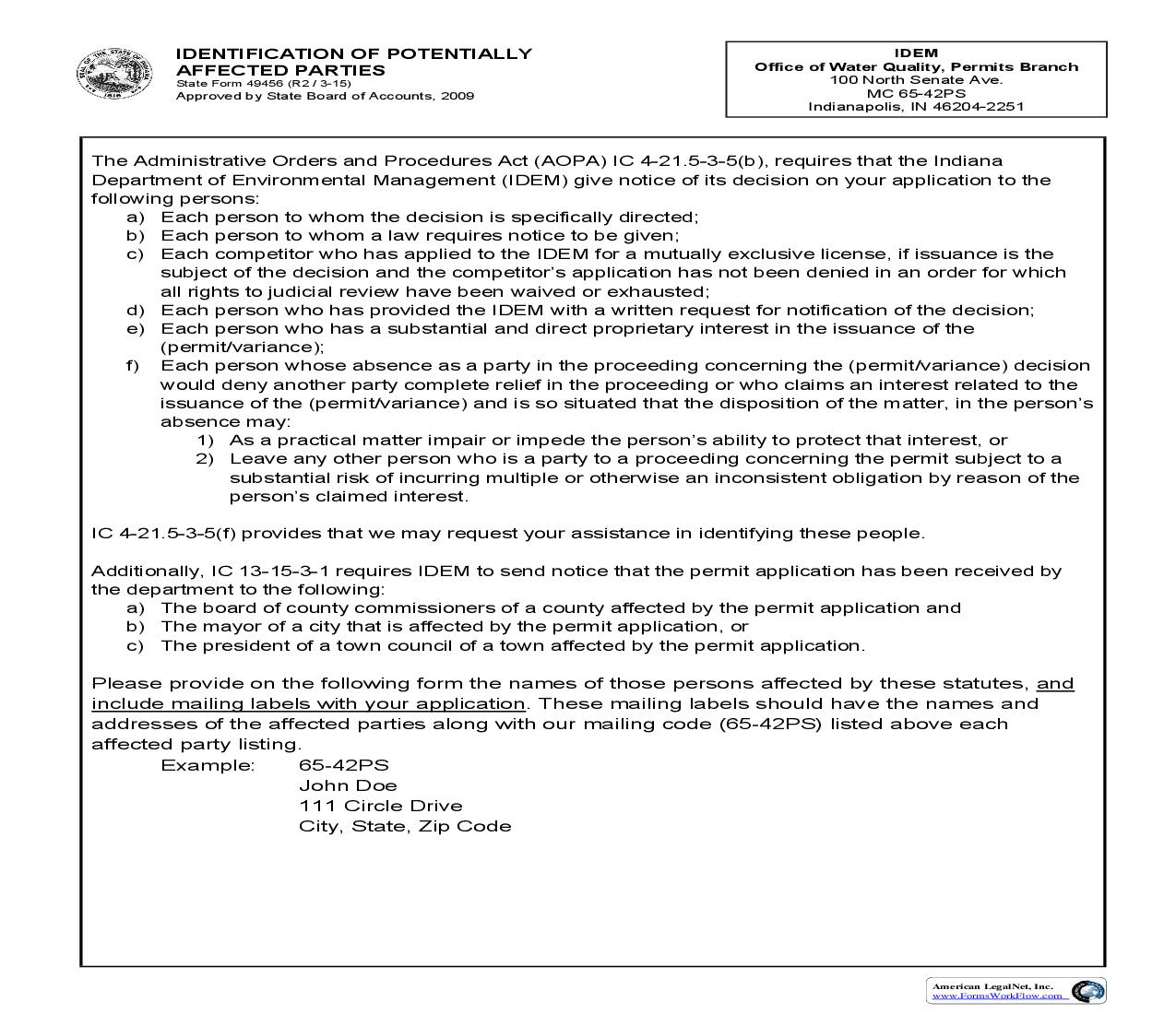 Identification Of Potentially Affected Parties {49456} |  | Indiana