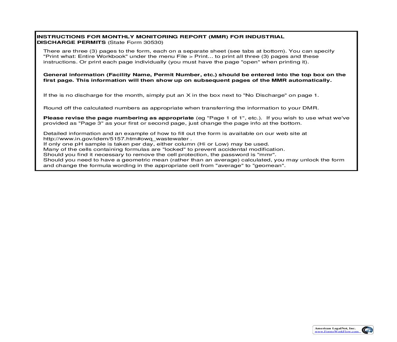 Monthly Monitoring Report (MMR) For Industrial Discharge Permits {30530} |  | Indiana