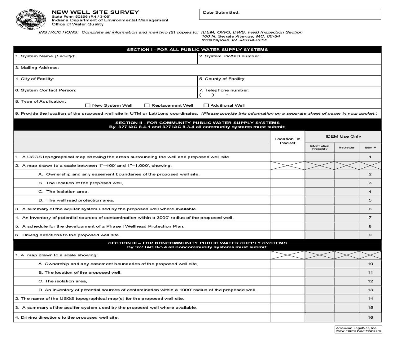 New Well Site Survey {50896} |  | Indiana