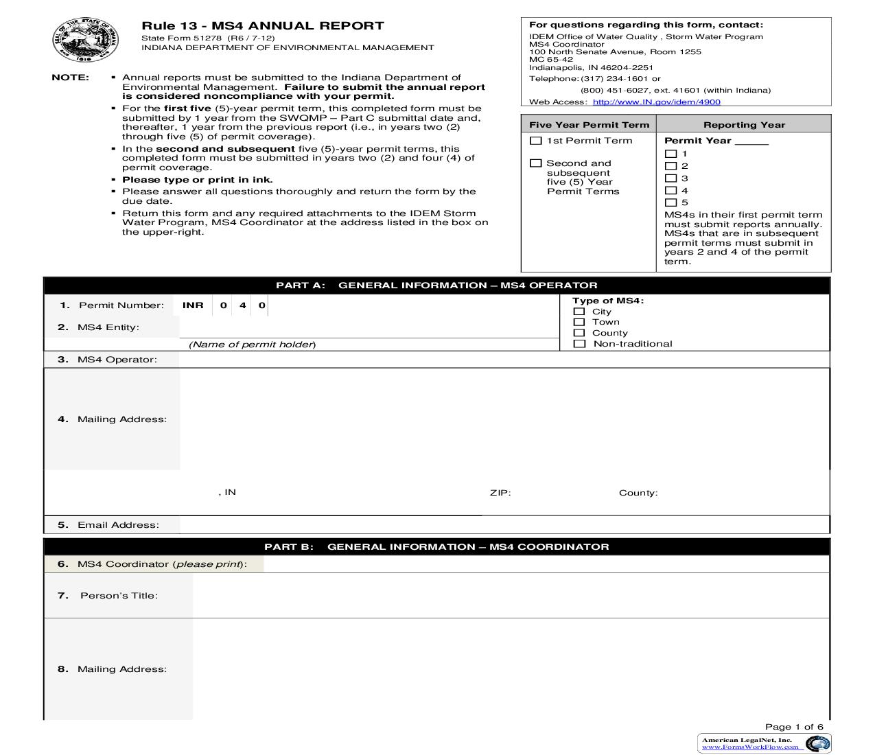 Rule 13 Annual Report {51278} |  | Indiana