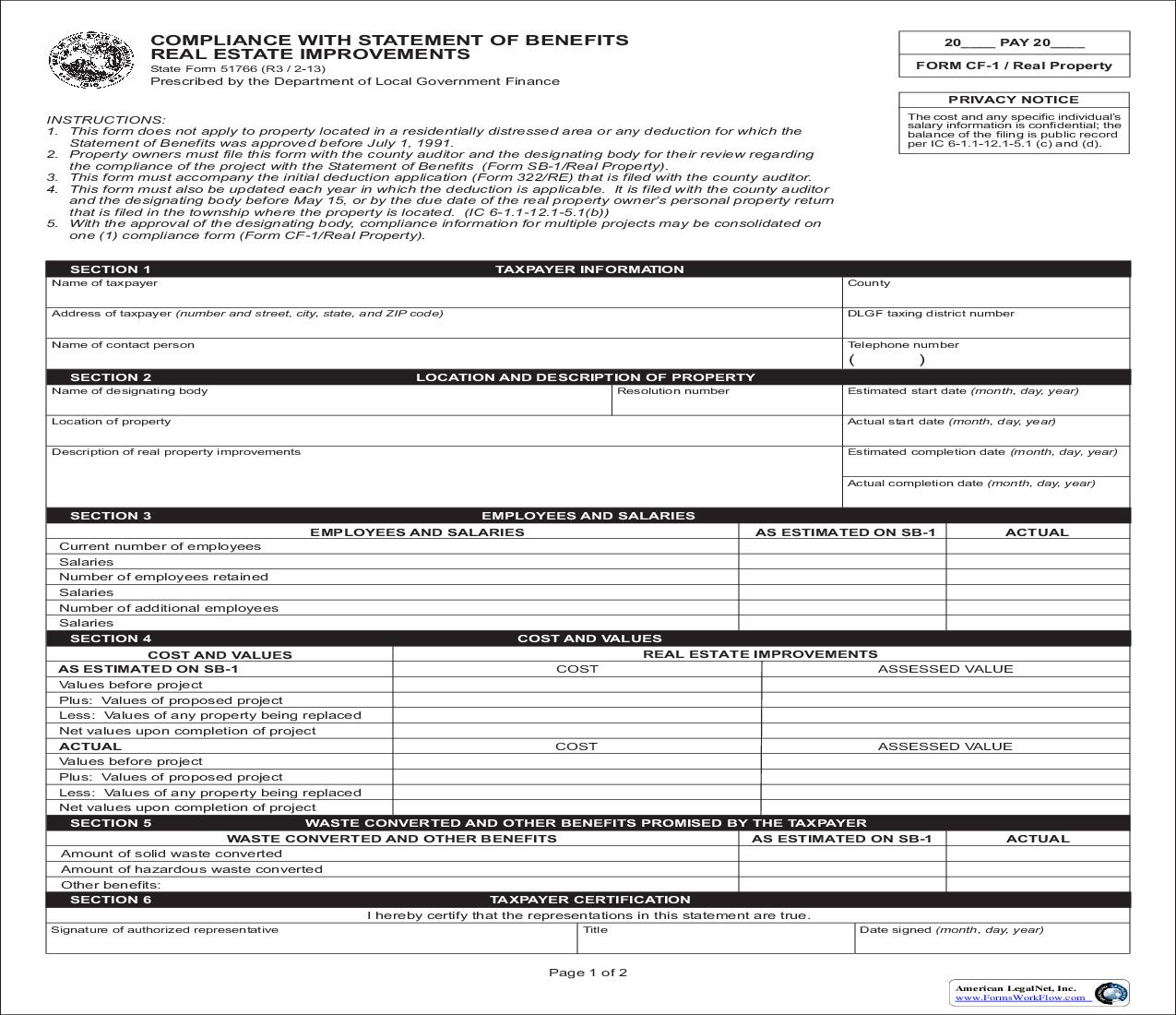 Compliance With Statement Of Benefits Real Estate Improvements {51766} |  | Indiana