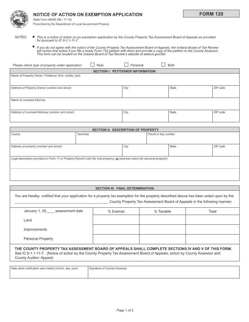 Notice Of Action On Exemption Application {49585} | Pdf Fpdf Docx | Indiana