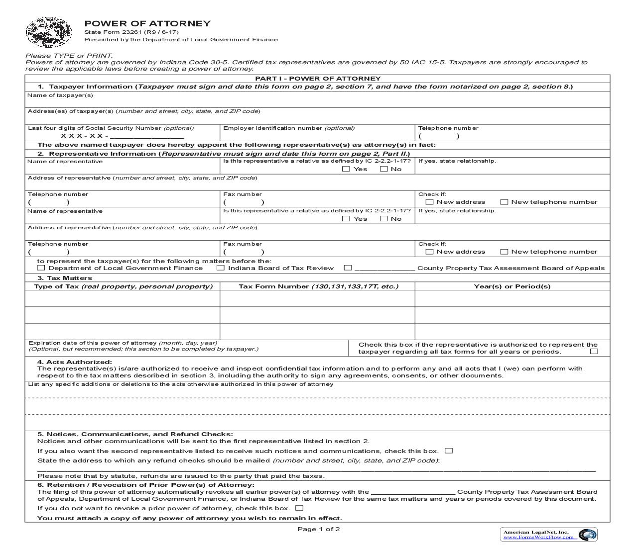 Power Of Attorney {23261} |  | Indiana