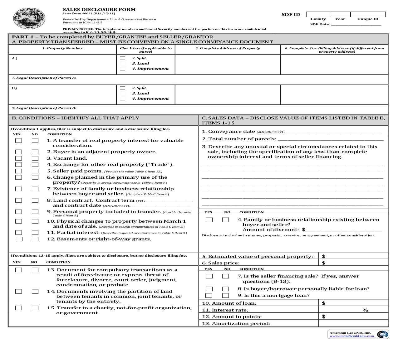 Sales Disclosure Form {46021} |  | Indiana