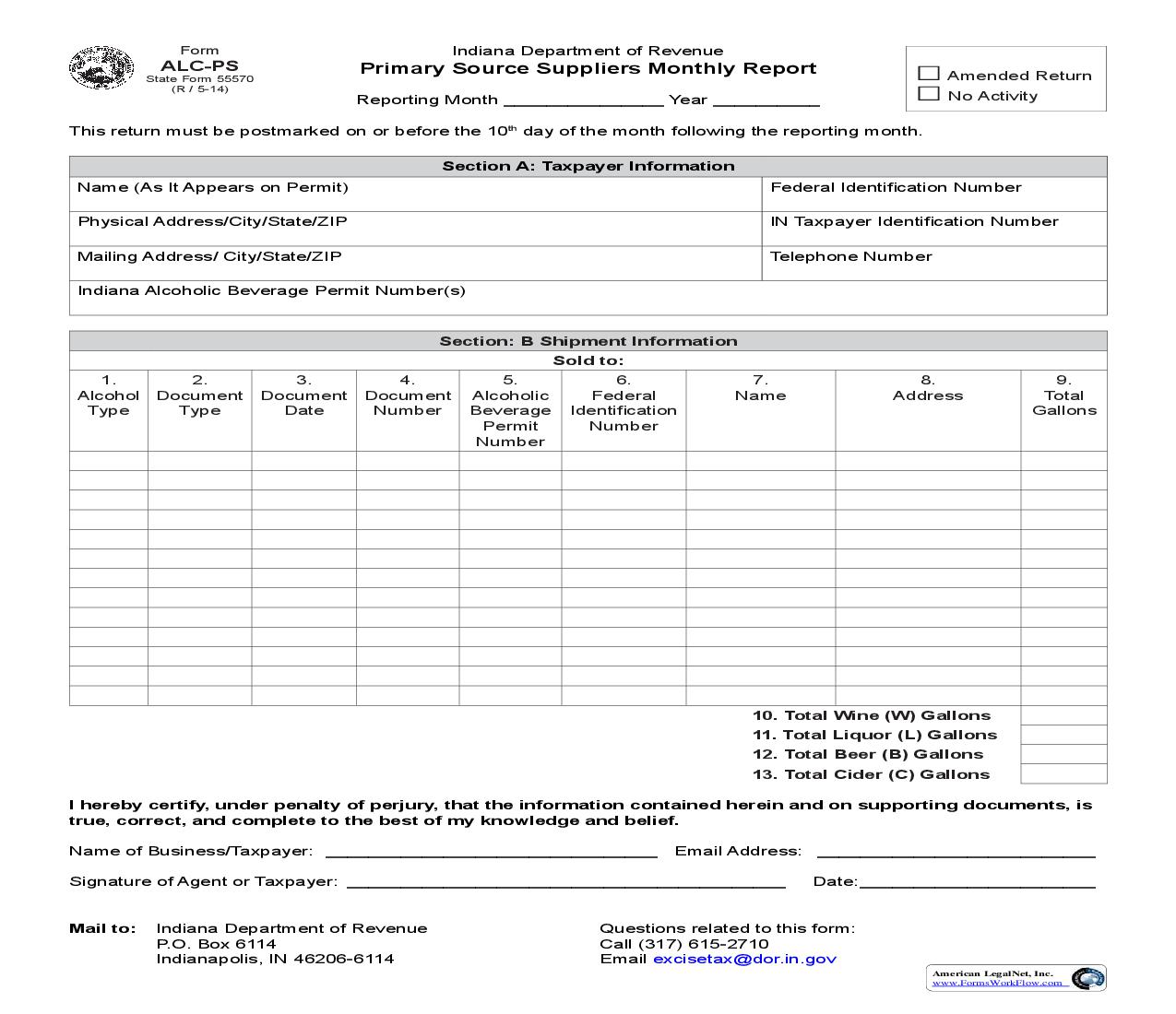Primary Source Suppliers Monthly Report {55570} |  | Indiana