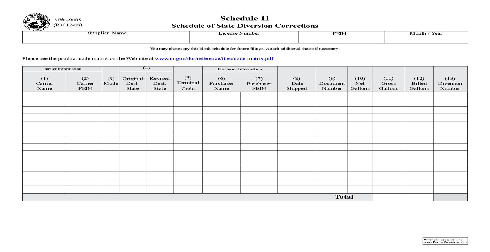 Schedule Of State Diversion Corrections {Schedule 11} |  | Indiana