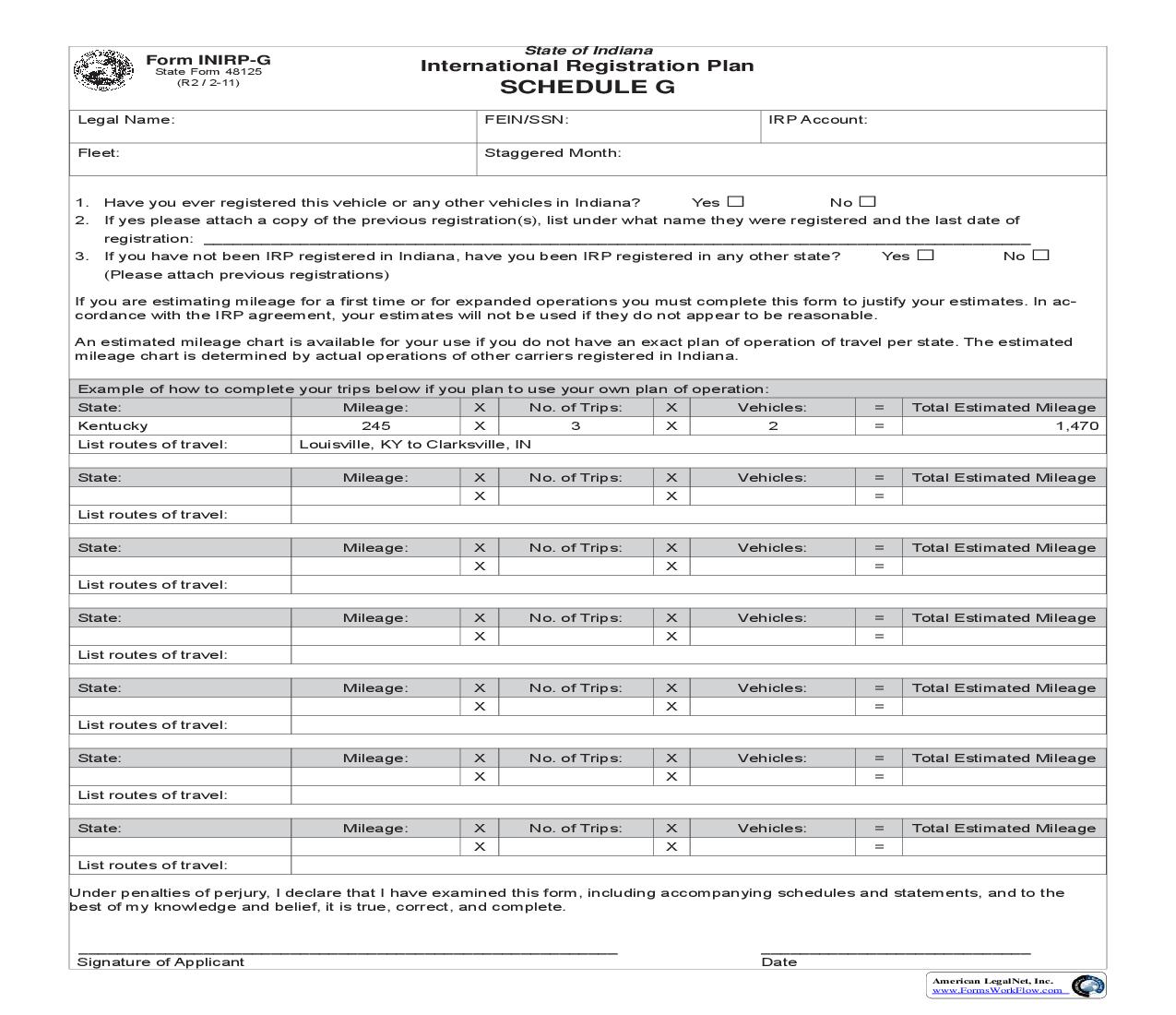 Estimated Miles And First Year Applicants Schedule G) {INIRP-G} |  | Indiana
